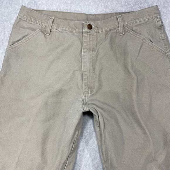 Rustler Jeans Mens 34x31 Beige Workwear Carpenter Hammer Loop Distressed Denim - Picture 2 of 12